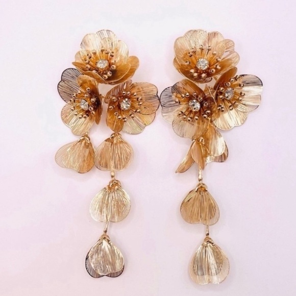 Zara famous Kate earrings gold Floral Drop Earrings - Picture 2 of 7